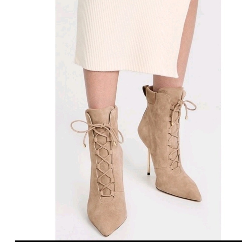 GOOD AMERICAN Scandal Lace Up High Heel Booties Womens 8